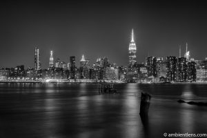 Midtown Manhattan and the East River at Night (BW)