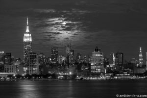 Moonrise over Manhattan, New York 1 (BW)